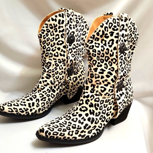 Dingo By Dan Post Snow Leopard Leather Heeled Western Cowgirl Boots (W Size 8.5) - Picture 4 of 15